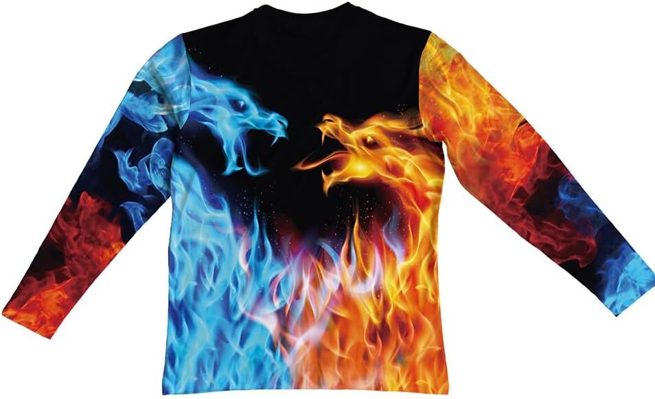 Long Sleeve Shirts for Men sweatshirt Long Sleeve Men's Tee Crew Neck Popular Black Clothing Fashion Fire and Ice Dragon Graphic BasicStreetwear 