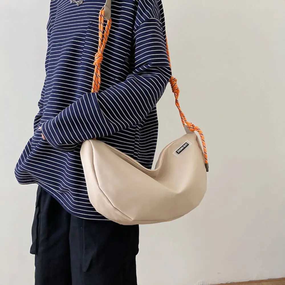 Half moon shaped nylon cross body bag solid color waterproof garbage bag large capacity sports messenger bag M241014