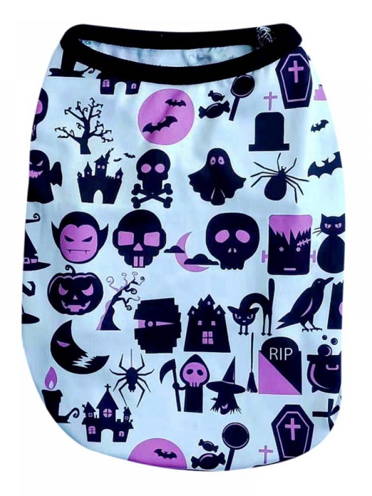 Summer Clothes Soft No Burrs Outfit Halloween Theme Cute Skull Printed Dog Vest Shirt Pet for Puppy Cat Apparels, 5 Sizes