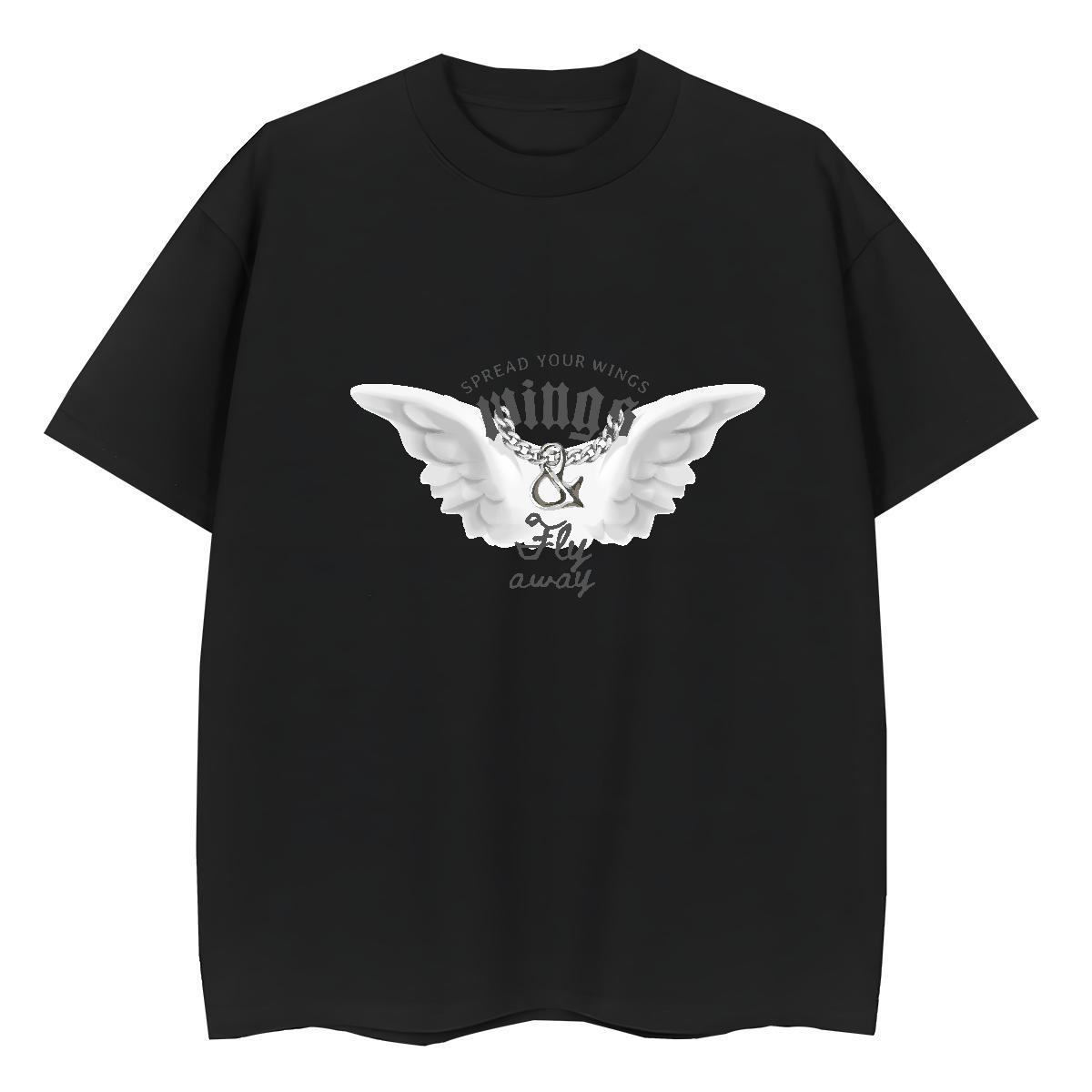 Fashion New T shirt 230g Cotton Short sleeve Soft Daily Outfit wing Lady T shirt Nice DIY Anime Printed Tops Shirt