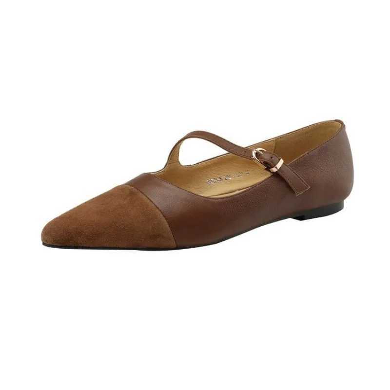 2024 New Women Flat Womens Pointed Toe Single Shoes One Word Buckle Round Mary Jane Shoes Ballerina Flats MujerLX241014