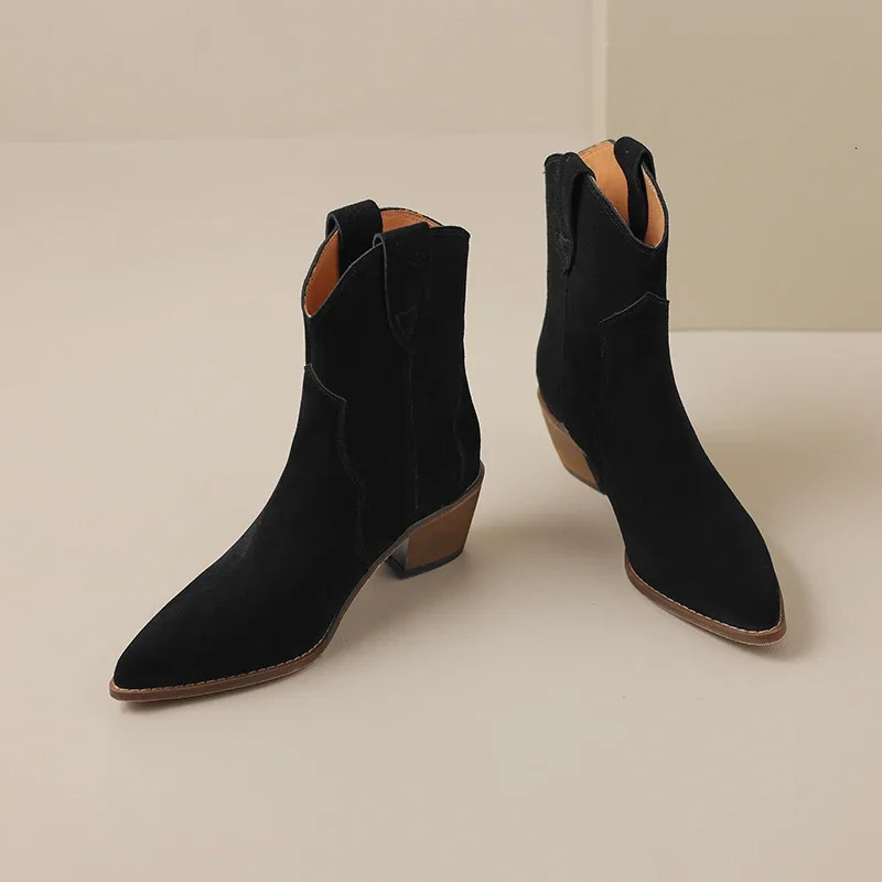 Winter Classic Chelsea Boots for Woman Cow Suede Pointy Toe Wedge Heel Ankle Boots Simple Comfortable Cowboy Boots Female 241010