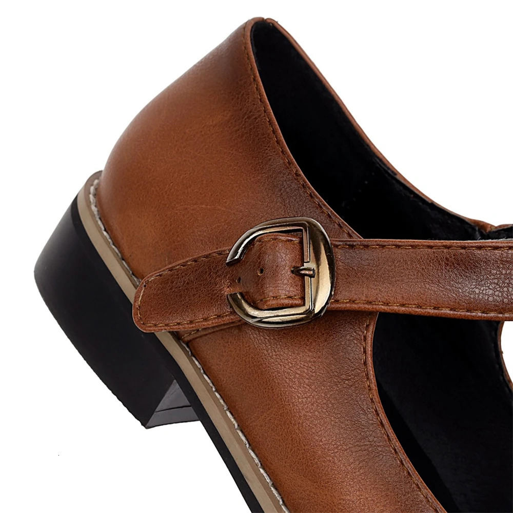 Retro Women Flat Pumps Girl Student Shoes Lady T Brown Concise Ankle New Strap Round Toe Flats Spring Leisure Mary Jane shoes 241014