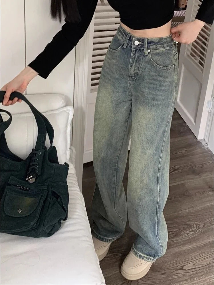 Deeptown Y2k Baggy Wide Leg Jean Vintage Streetwear Washed Denim Pants Grunge Basic Slouchy Blue Trousers Femme Autumn 241007