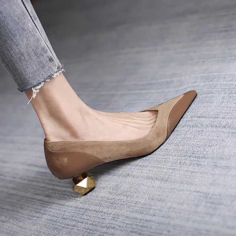 2023 New Fashion Elegant Womens High Heels Pointed Toe Shoes for Women Metal Mid Heel Party Dress Shoes Female Zapatos De MujerLX241014