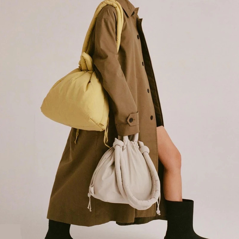 Casual nylon padded tote bag soft puffer women shoulder crossbody bags Simple Vintage large capacity handbags 2023 241011