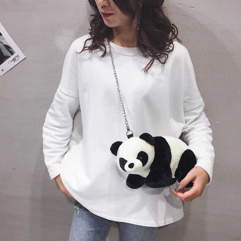 Korean style cute panda plush bag personalized cross shaped bag for girls Kawaii cartoon chain shoulder bag for women wallet shopping bag M241014