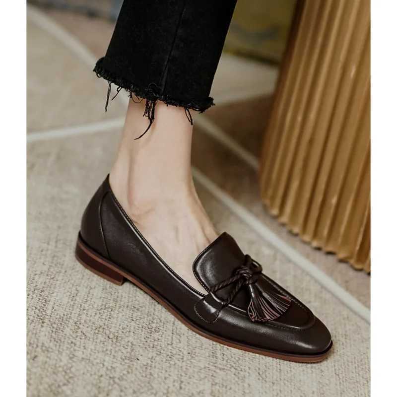 British Style Square Head Womens Loafers Shoes 2022 Summer New Style Tassel Comfortable Single Shoes Women Brown ShoesLX241014