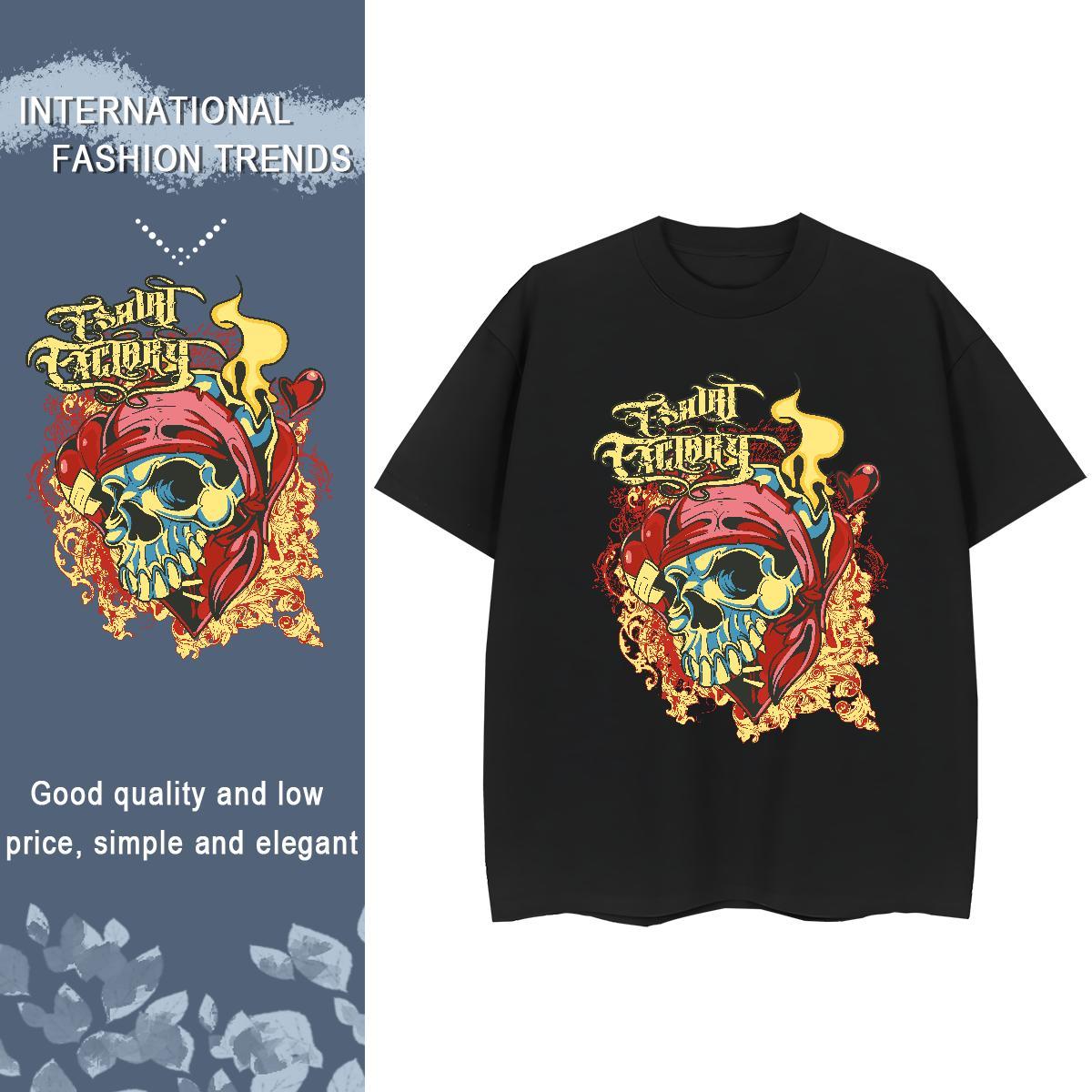 Fashion Casual T Shirt For Woman 230g Cotton Short sleeve Soft Hip Hop Street skull Unisex Tshirts Comfortable Black Oversized Clothings