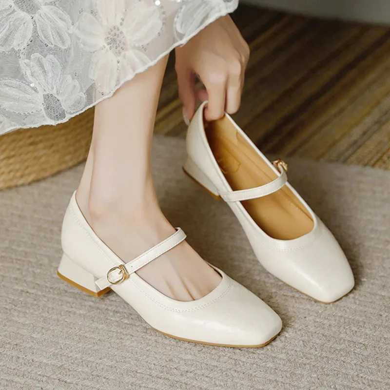 2024 Summer Women 3cm High Heels Concise Wine Red Office Pumps Female Metal Buckle Strap High Heels Lady Sweet Mary Jane ShoesLX241014