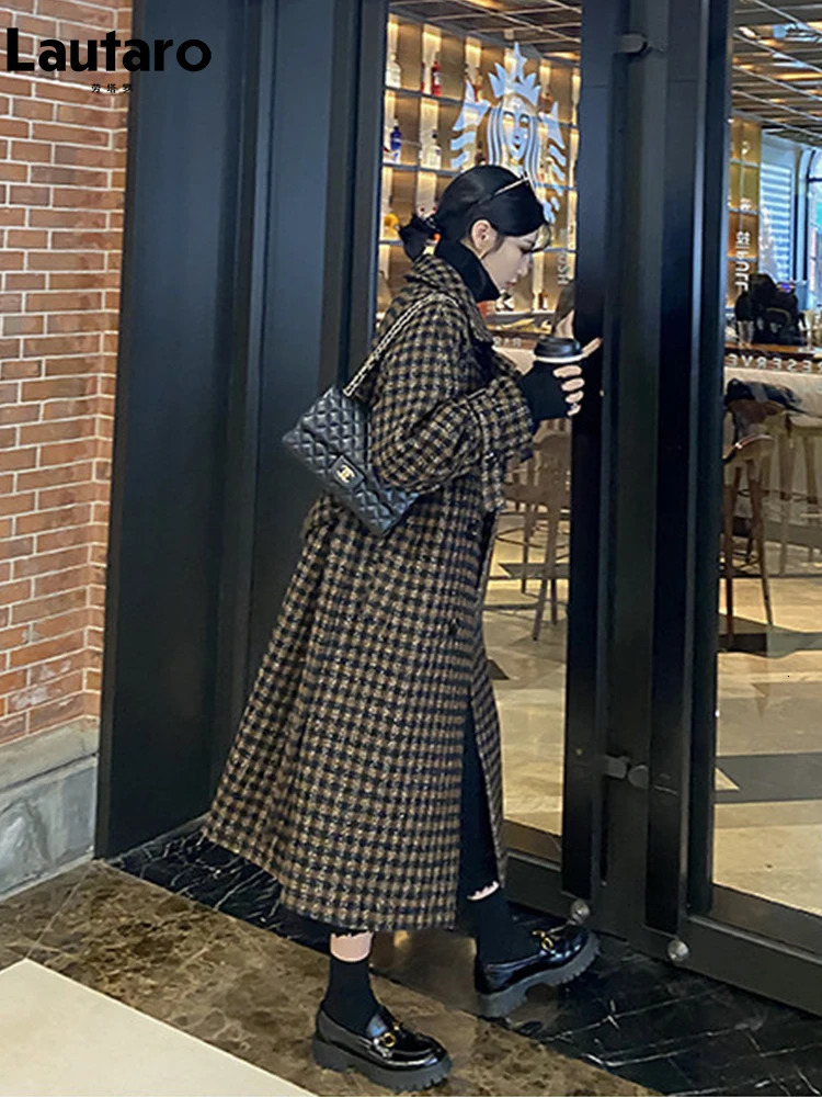 Lautaro autumn and winter loose casual soft plain woolen coat womens double chest fashionable and er clothing 241007