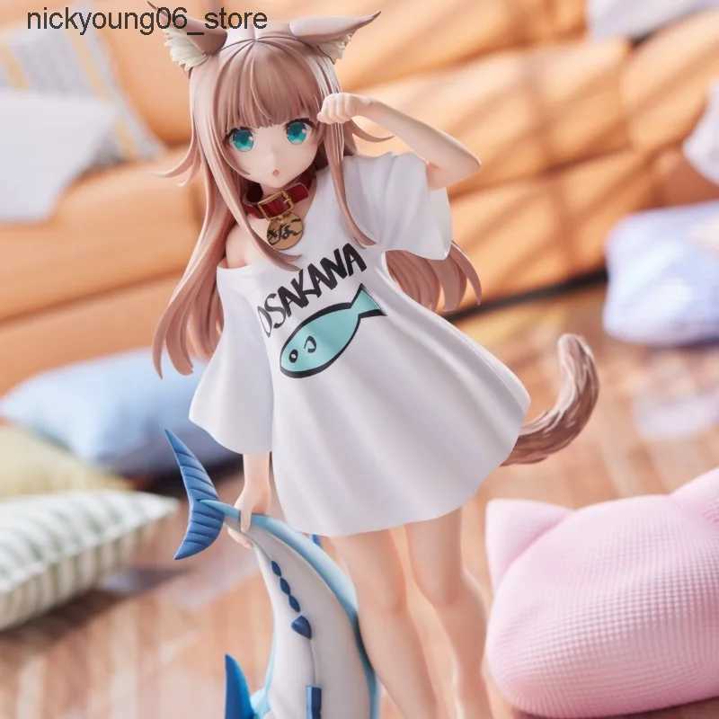 Action Toy Figures 19CM Anime Figure My Cat Is A Cute Girl Sexy White Shirt Standing Good Morning Model Doll PVC Gift Collection Action Toy L240910