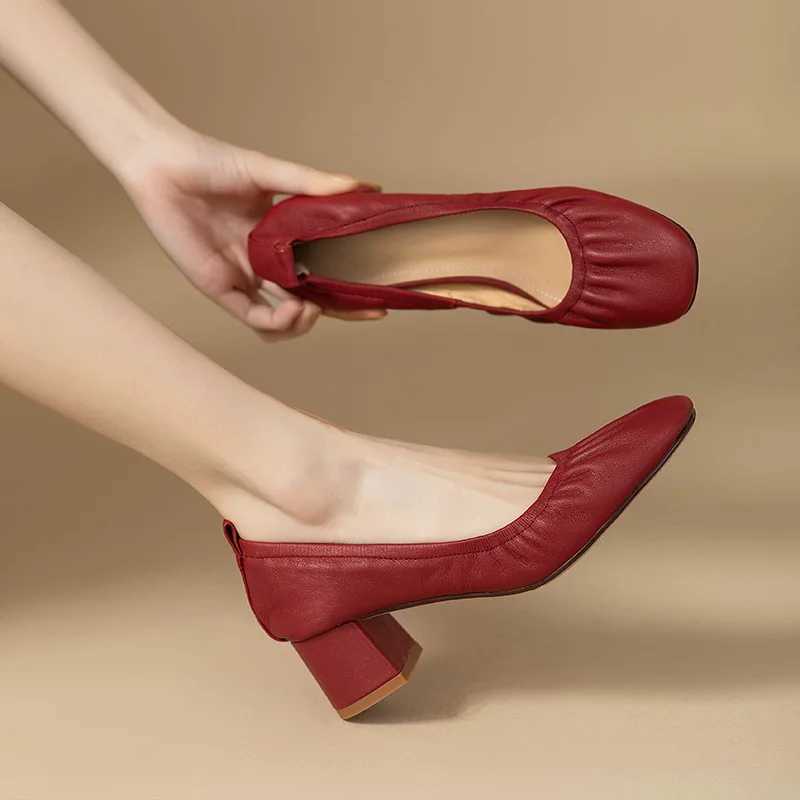 Women Oxford Shoes Vintage Pumps Mid Heels Square Toe Pumps Slip on Sewing High Heels Boat Shoes Elegant Dress ShoesLX241014