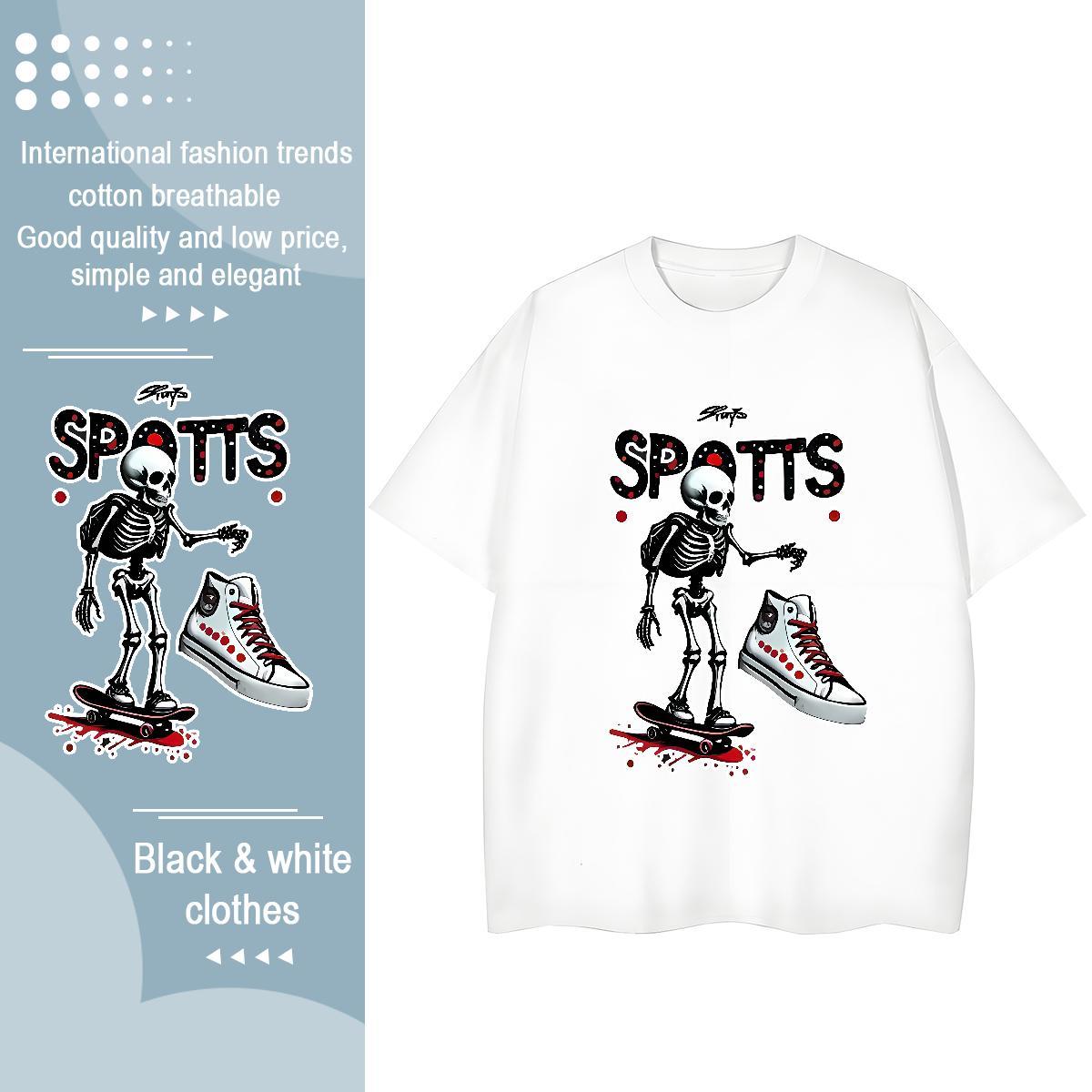 Classic T shirt 230g Cotton Breathable Soft Street skull Women Tees Popular White Plus Size Wear