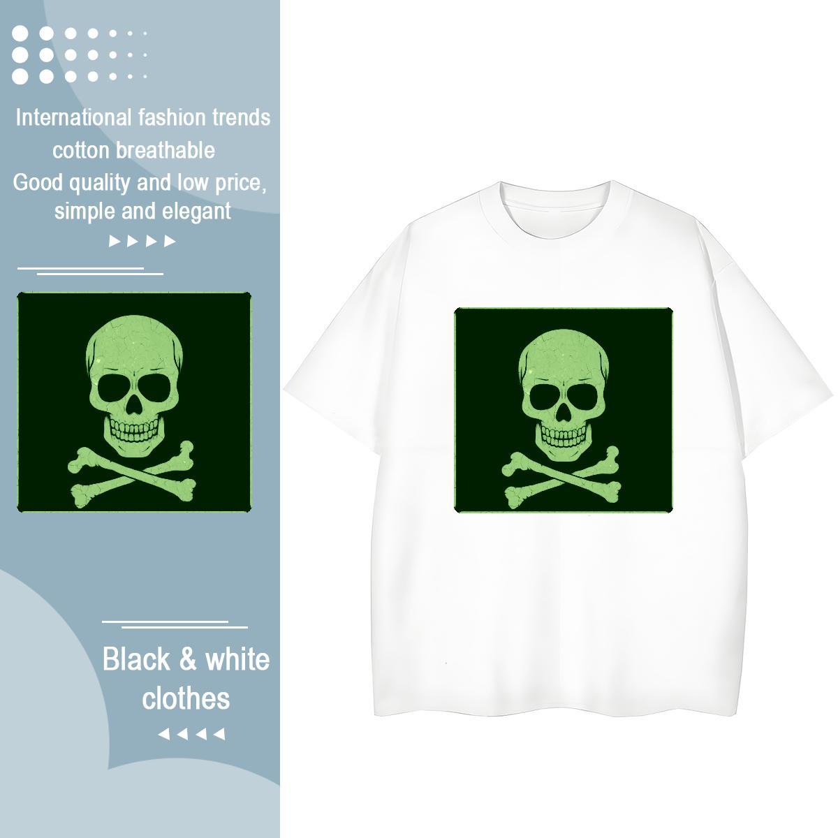 2024 Casual T-Shirts 100% Cotton 230g Round Neck Short Sleeve Beach skull Tshirt for Man Woman Loose Custom Printed Tee Shirt