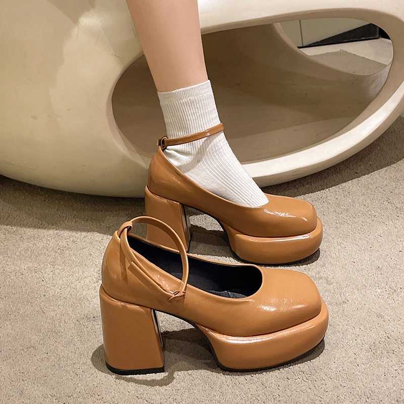 LazySeal 9cm High Heel Mary Janes Women Shoes 3cm Platform Square Toe Patent Leather Buckle Gladiator Sandal For Ladies Size 41LX241014