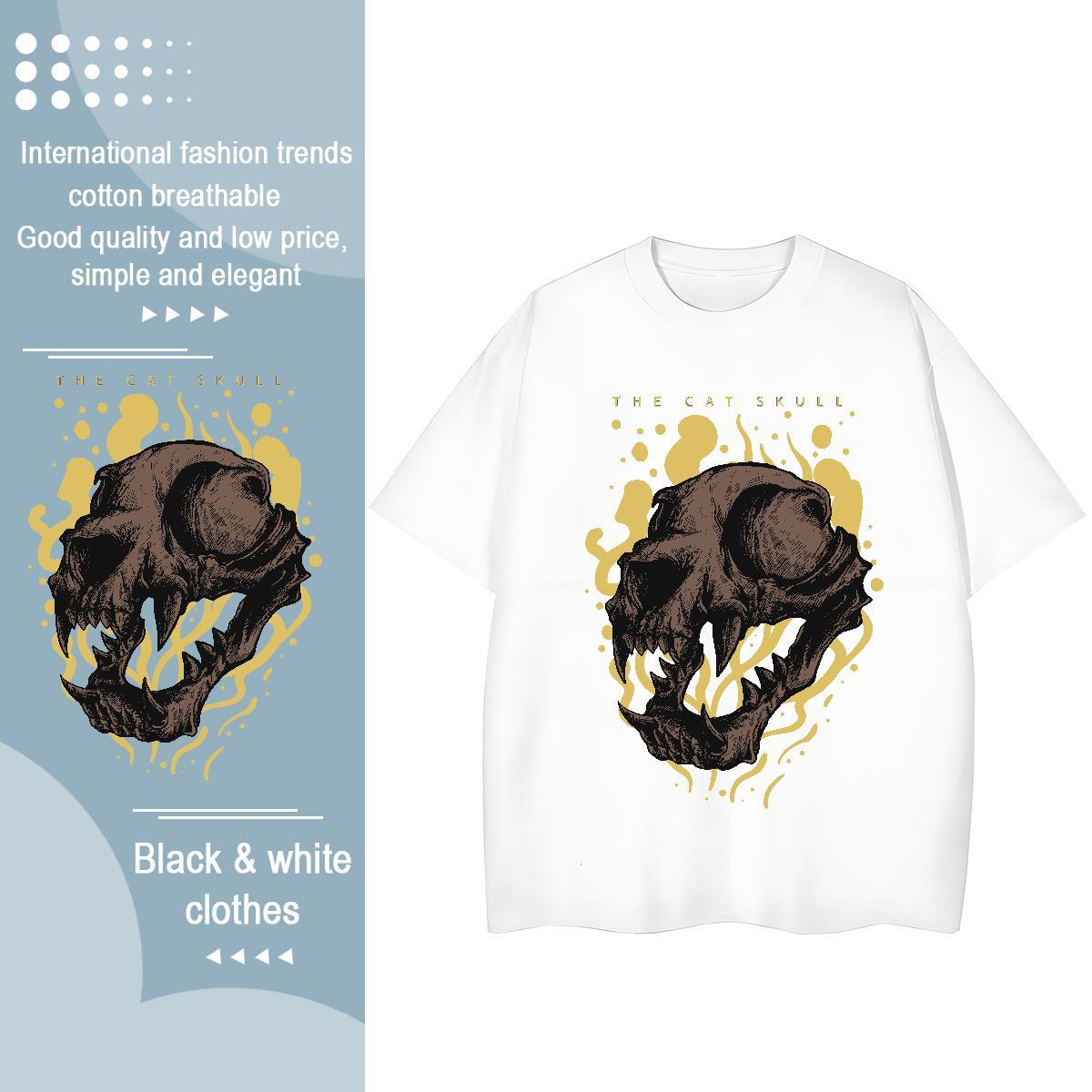 New Arrival Woman T Shirts 230g Pure Cotton Short Sleeve O-Neck Daily Outfit skull Women Tshirts Designer Cartoon Print Top Shirts