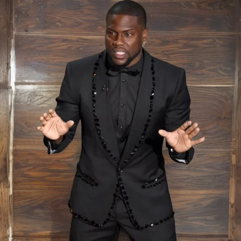 Beaded Wedding Suits for Men Prom Black Slim Fit 2 Pcs Crystal Groom Tuxedos Luxury African Party Formal Attire 2024 (Jacket + Pants)
