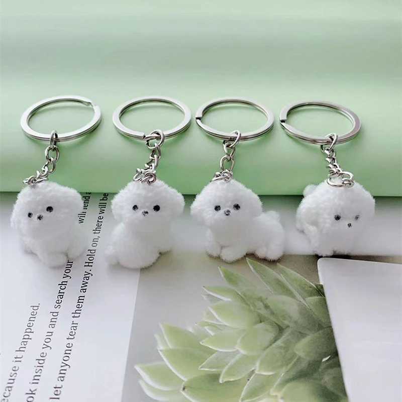 3D cartoon plush white dog keychain cute plush dog animal keychain bag pendant backpack charm car decoration accessories gift Y241014