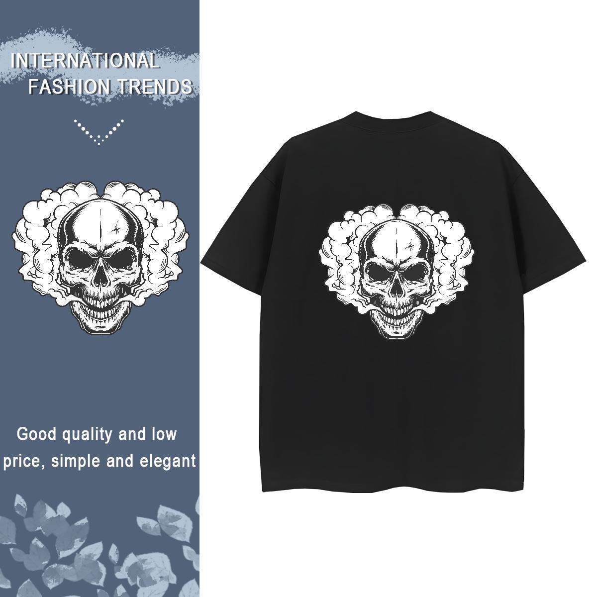 2024 Womens T Shirts 230g Cotton Short Sleeve O-Neck Home Outdoor skull Unisex Tshirts Loose DIY Anime Printed Top Tees