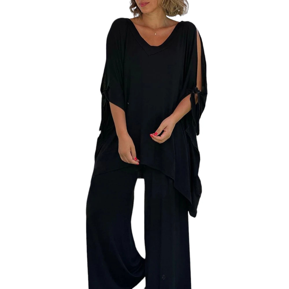 Plus size womens set loose casual pants wide leg two-piece set autumn set oversized zipper topTrous womens clothing 240930