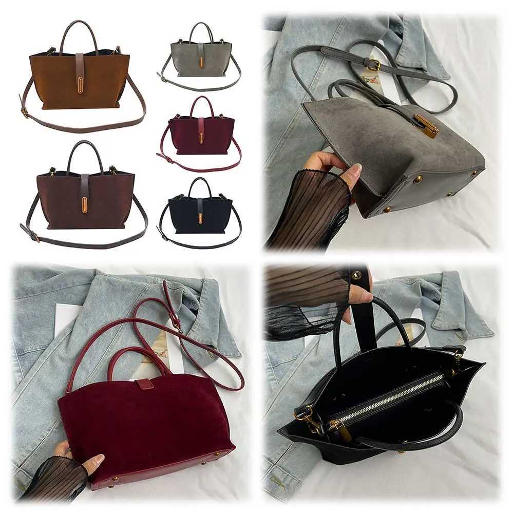 Ladies Faux Suede Tote Bag Fashion Shoulder Zip Closure Pu Crossbody Designer Handbag Simple Commuting 241014