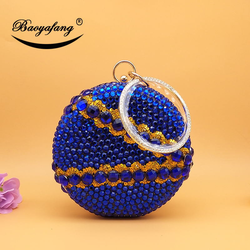 Fashion Crystal handbags Royal Blue/Orange Women Evening Bags Chain Shoulder Bags Rhinestone arty Purse Day Clutches