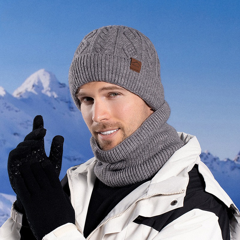 Winter Warm and Velvet Hat Glove Neck Set Winter Cold resistant Knitted Hat European and American Men's Knitted Hat
