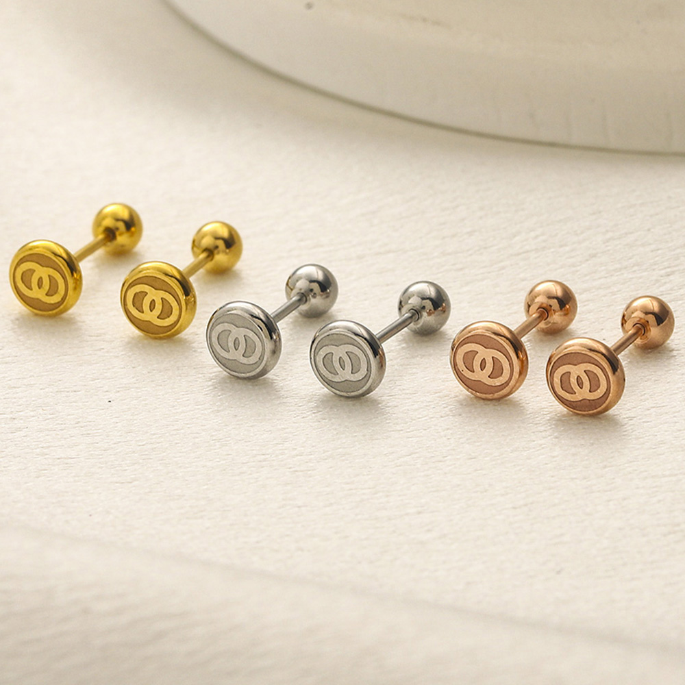 Fashion Simple Round Design Small Stud Earrings Luxury Women Rose Gold Silver Plated Stainless Steel Earring Sweet Girls Wedding Party Gifts Jewelry Accessories
