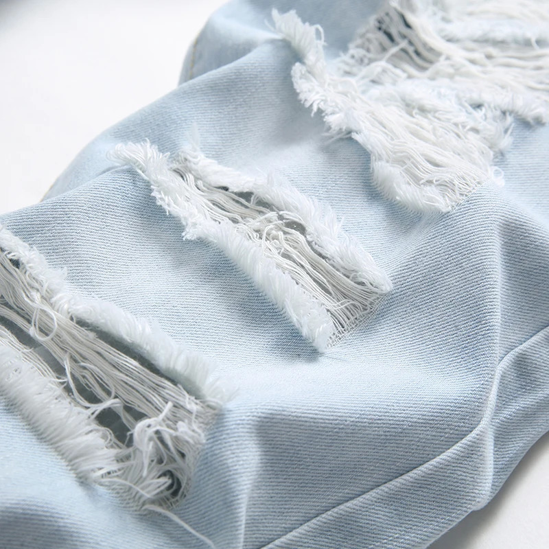 American cat whisker torn jeans Mens patch Worn slim fit Small straight sleeve Casual dad Long pants Autumn and winter 241011