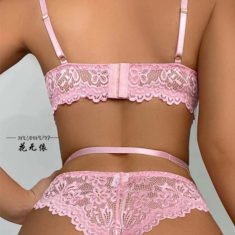 Sexy Crotchless Blue Lingerie Women Lace Hollow Bodysuit Erotic Pajamas Teddy Babydoll Dress Deep V Open Bra Porn Underwear Set 241014
