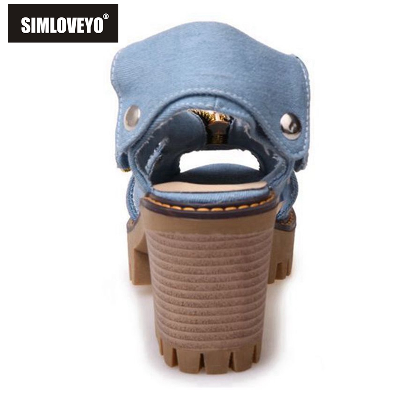 Women's High Heel Denim Sandals with Peep Toe and Zipper Closure Non Slip Sole Comfortable Large Size Summer Shoes QL1139