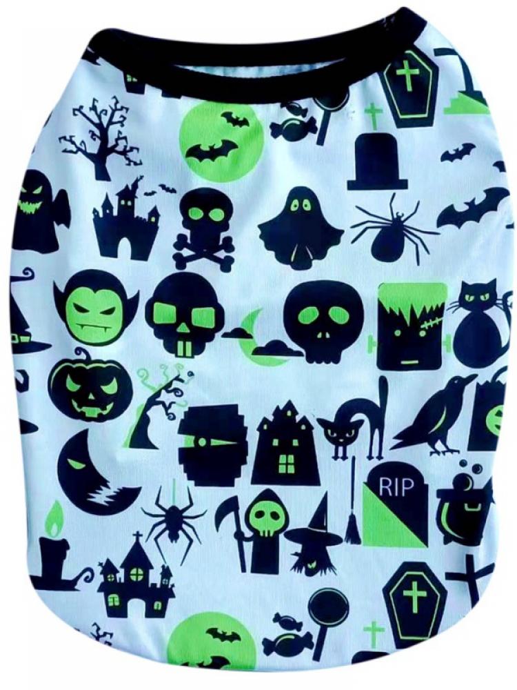 Summer Clothes Soft No Burrs Outfit Halloween Theme Cute Skull Printed Dog Vest Shirt Pet for Puppy Cat Apparels, 5 Sizes