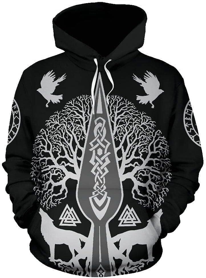 Hoodie for Mens Womens Yggdrasil Tree of Life Viking Hoodies, 3D Print Crow Hooded Pullover, Fall Sweatshirt Jacket with Pocket Graphic Hoodies sweats