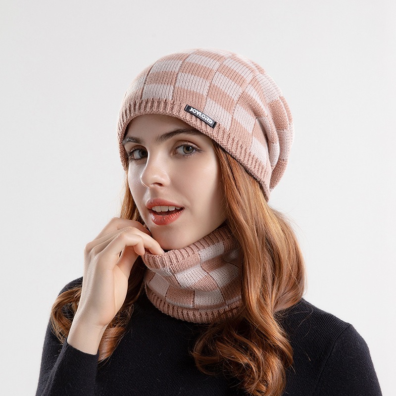Winter Hat Scarf Set with Plush Insulation Ear Protection Head Yarn Hat European and American Cross-border Women's Knitted Hat