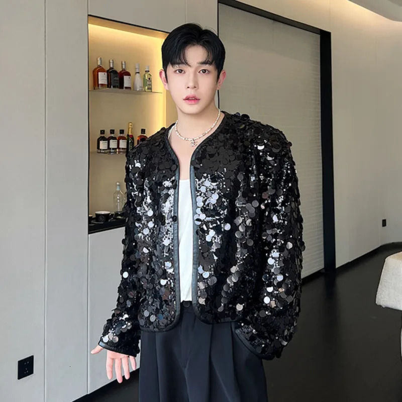 IEFB Sexy Man Jackets Fashion Korean Style Sequin Short Coat Trend Niche Mens Personality Clothing Autumn Top 9C2073 241011