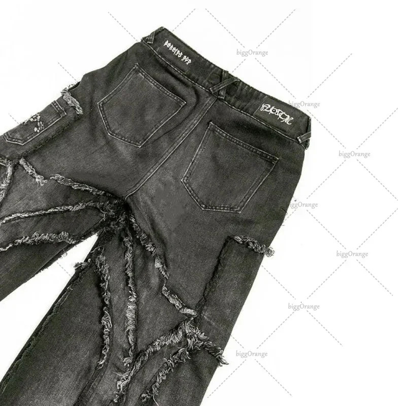 Frayed Edges distressed Washed Gothic Jeans 2024 Fashion Casual Punk Rock Loose Wide Leg Pants Mens Streetwear 241011