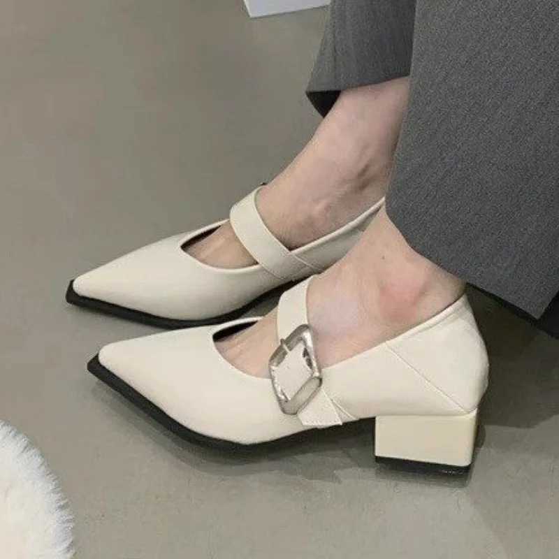 Ladies Shoes on Sale 2024 Fashion Shallow Womens Pumps Autumn Pointed Toe Buckle Solid Dress Chunky Heels Office Ladies ShoesLX241014