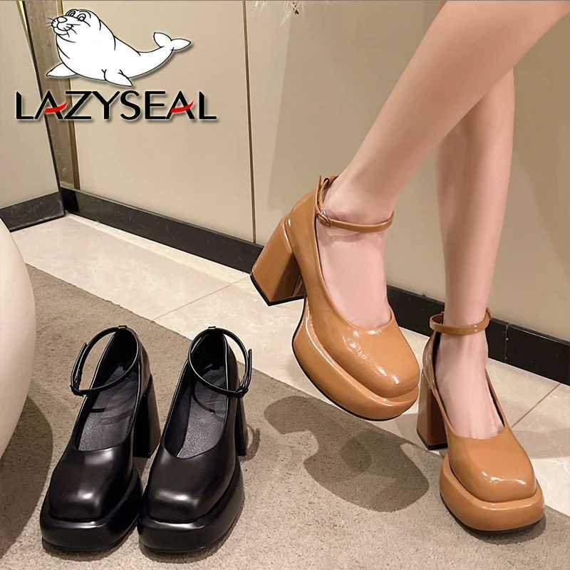 LazySeal 9cm High Heel Mary Janes Women Shoes 3cm Platform Square Toe Patent Leather Buckle Gladiator Sandal For Ladies Size 41LX241014