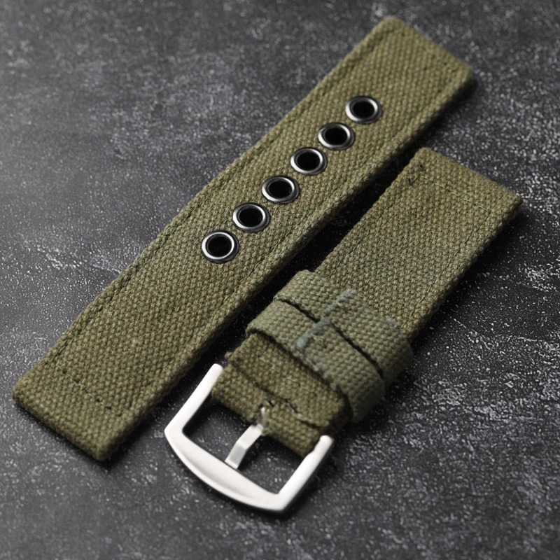 Handmade Thickened Canvas Watchband Rugged 20 22 24MM Soft Waterproof Watch Chain Blue Black Green Men Wearable Strap 241010