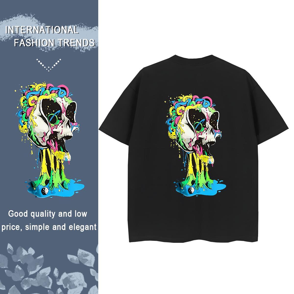 DIY Woman T Shirts 230g 100% Cotton Round Neck Short Sleeve Street Wear skull Womens Tshirts Soft Customized Print Tops Shirt