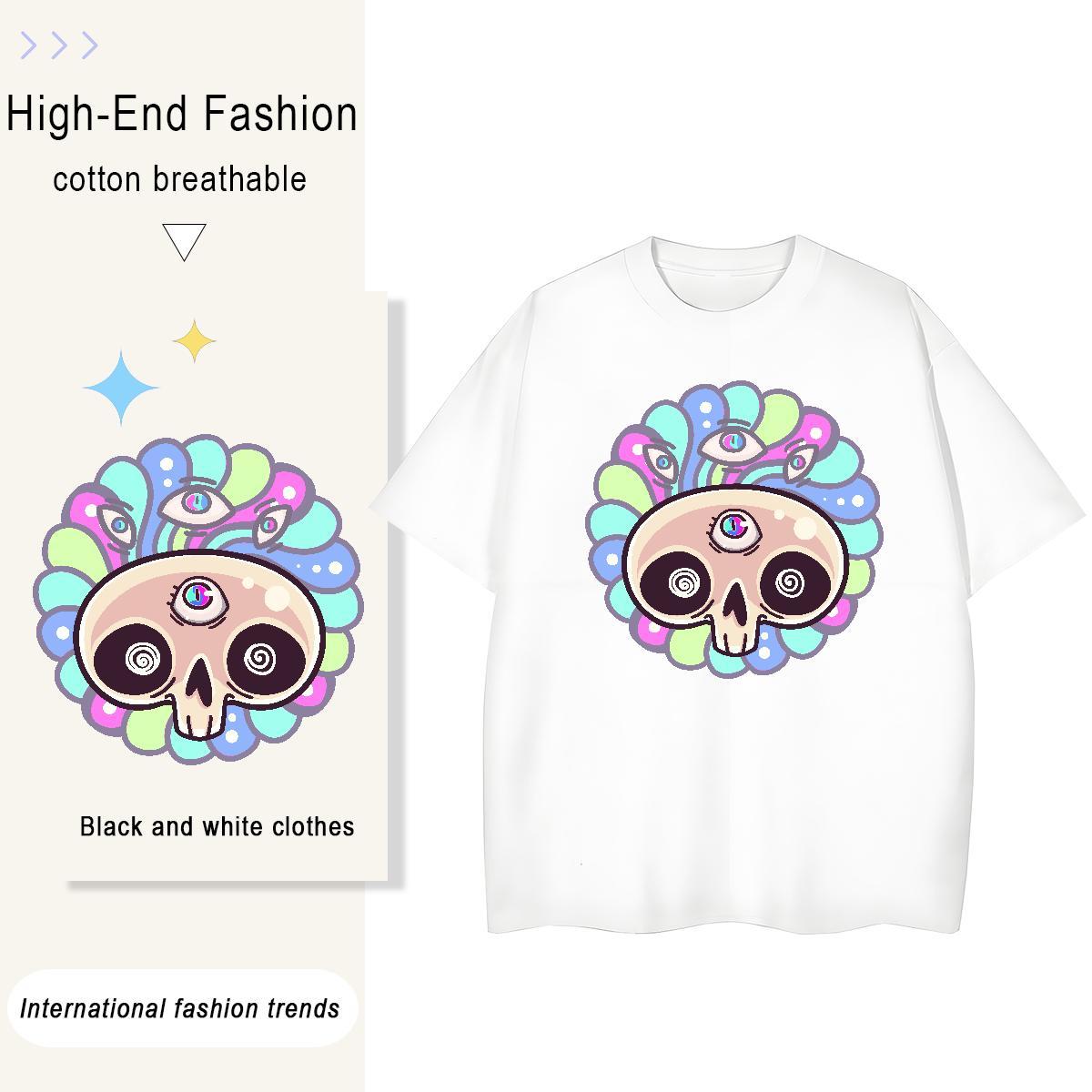 2024 DIY T shirt 230g Cotton Breathable Crew Neck Sports Casual skull Womens Tshirts High quality Plus Size Custom Wear