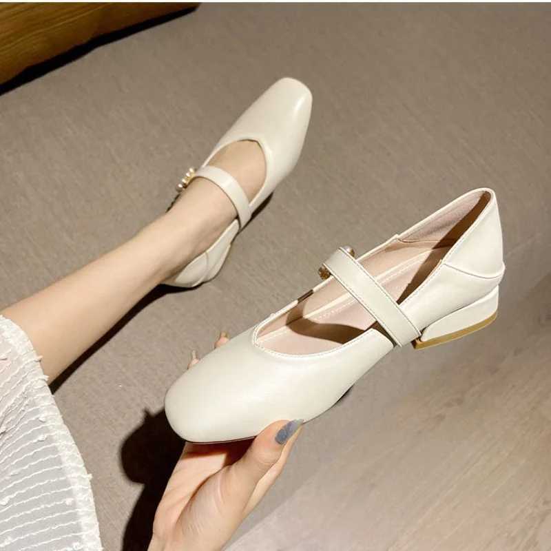 Ladies Summer Footwear Pearl Moccasins Shoes for Women 2024 Low Heel Elegant Japanese Style Lolita Mary Jane Square Toe White 39LX241014
