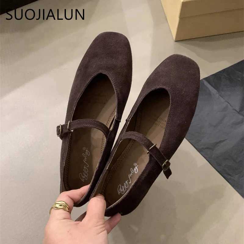SUOJIALUN 2024 Autumn Women Flat Shoes Fashion Round Toe Ladie Ballerinas Shoes Soft Flat Heel Outdoor Casual Mary Jane ShoesLX241014