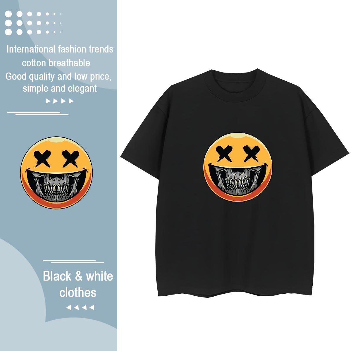 Casual New T Shirts Women 100% Cotton 230g O-Neck Short Sleeve Sports Street Wear skull Couples T Shirts Loose fit Floral Print Clothes Shirt