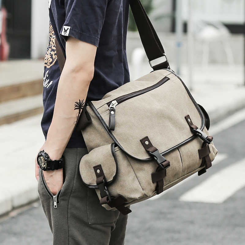 Postman bag men's canvas single shoulder crossbody Korean version student bag backpack trendy cross shoulder small backpack 241015