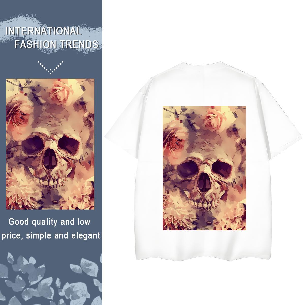 DIY T shirt 230g Pure Cotton Breathable Soft Street Wear skull Couples T Shirts Popular Anime Print Clothes Shirt
