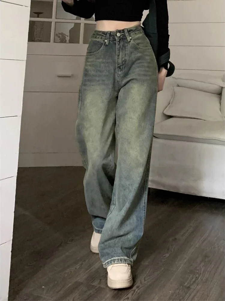 Deeptown Y2k Baggy Wide Leg Jean Vintage Streetwear Washed Denim Pants Grunge Basic Slouchy Blue Trousers Femme Autumn 241007