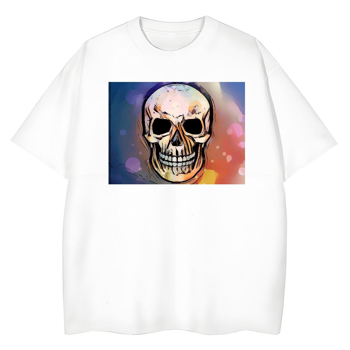 2024 Womens T Shirts 100% Cotton 230g Breathable Short Sleeve Street skull Couples T Shirts Female Floral Print Top Tees