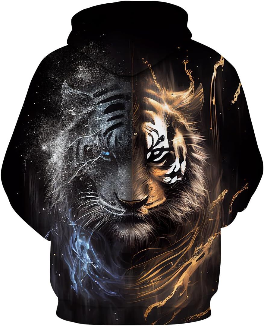 Hoodie for Mens Womens Mens Tiger Hoodie - Animal Theme, Realistic Graphic Sweatshirt Graphic Hoodies sweatshirt Pullover Long Sleeve